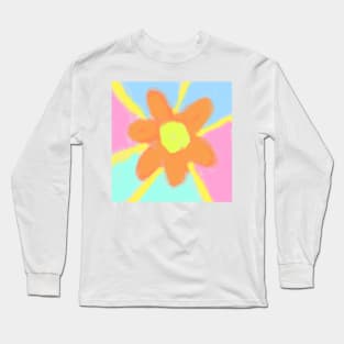 Pink blue orange flower watercolor art Long Sleeve T-Shirt